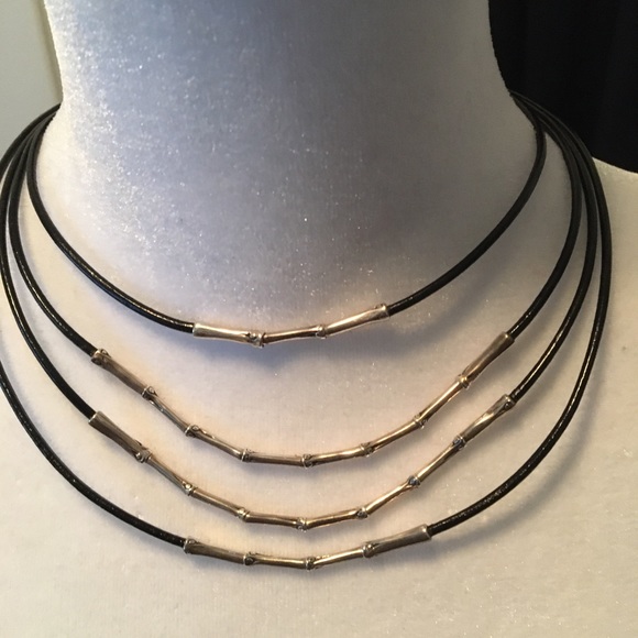 🍁ON SALE🍂JOHN HARDY STERLING SILVER BAMBOO/LEATHER TRIPLE CORDS NECKLACE - Picture 1 of 15